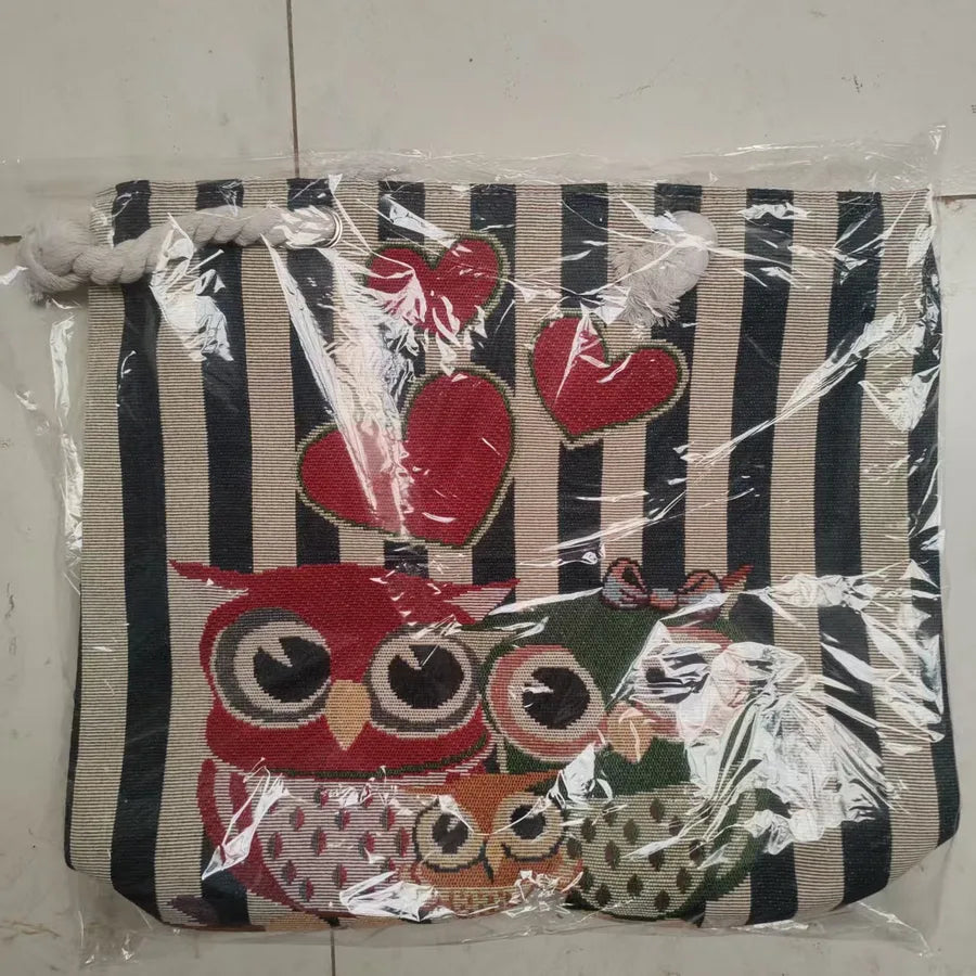 Women's Large Canvas Animal Cartoon Vacation Ethnic Style Bucket Zipper Tote Bag