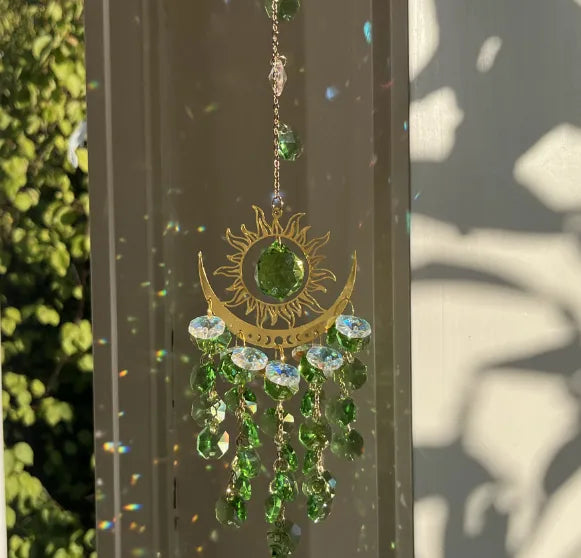Simple Style Geometric Sun Moon Crystal Suncatcher Wind Chime Wall Art