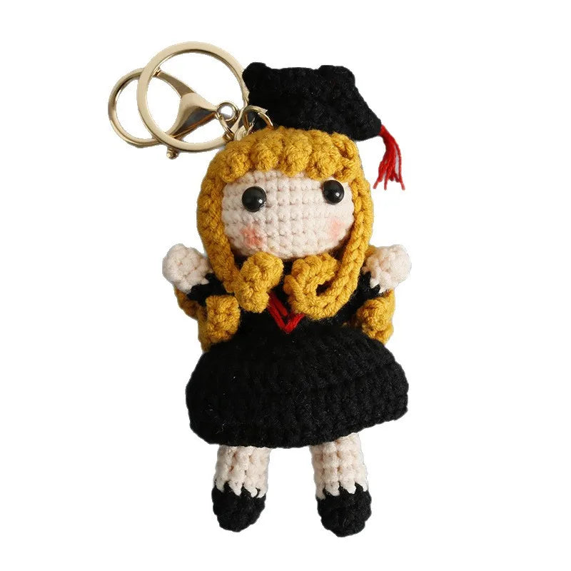 Hand Knitted Graduation Doll Pendant Cute Cartoon Style Fuzzy Ball Graduation Season Ornaments Kitty  Animation Main Character