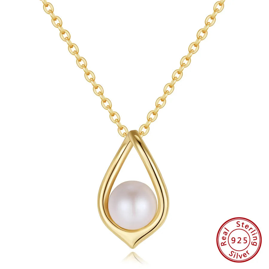 925 Sterling Silver Freshwater Pearl cable chain Plating Geometric Double Layer Necklaces Pendant Necklace Necklace