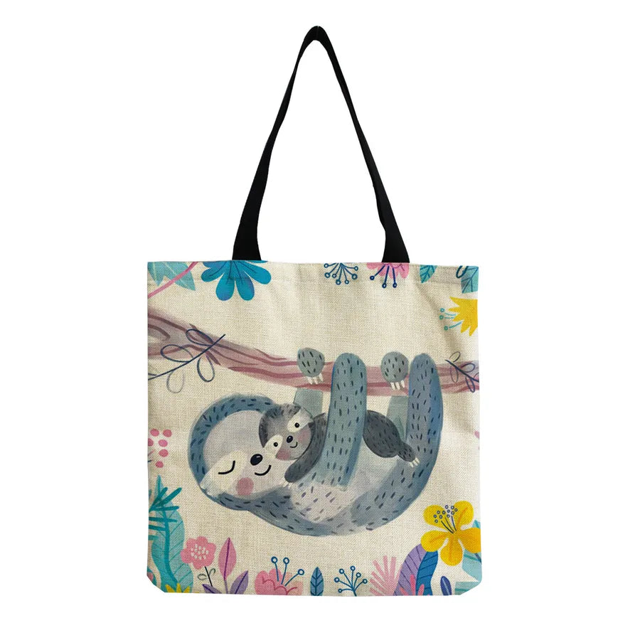 Women's Cute Cartoon Letter Linen Shopping bags
