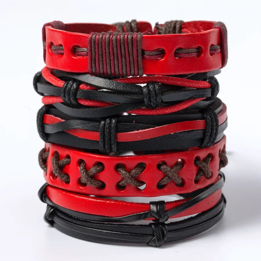 Hip-Hop Retro Geometric CCB Pu Leather Alloy Braid Men's Bracelets