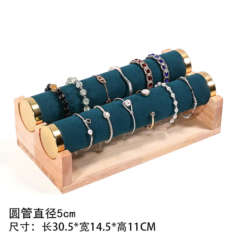 Gold Edged Solid Wood Three Tier Bracelet Stand Chain Display Stand Jewelry Stand Staircase Design High End Feeling Craftsmanship