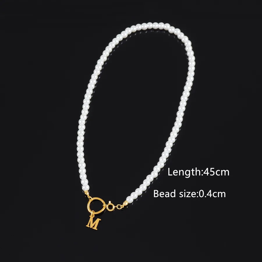 Casual Elegant Round Letter 304 Stainless Steel Artificial Pearl Beaded Chain Beaded Necklaces Wholesale