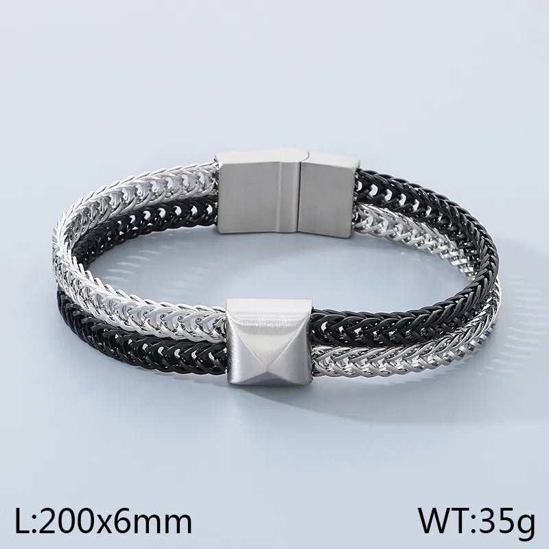 Personalized Trendy Double-Layer Color Matching Keel Woven Chain Titanium Steel Men's Bracelet