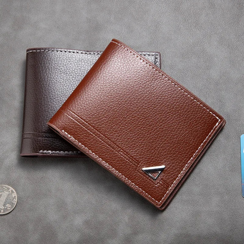 men's solid color pu leather flip cover small wallets