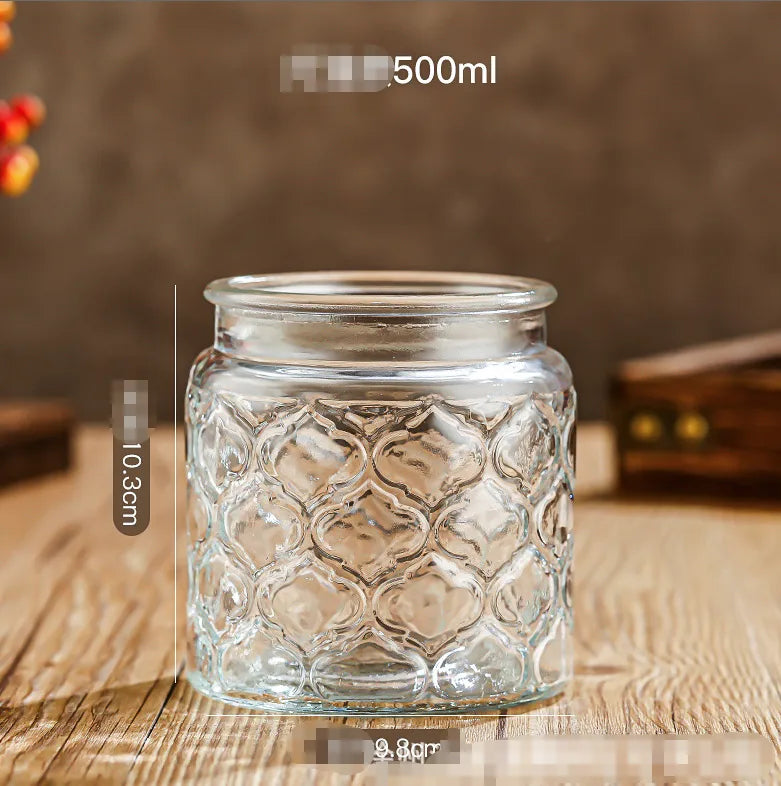 Glass Embossed Glass Sealed Jar Square Storage Jar Snack Dried Fruit Storage Jar Kitchen Household Glass Jar Vintage