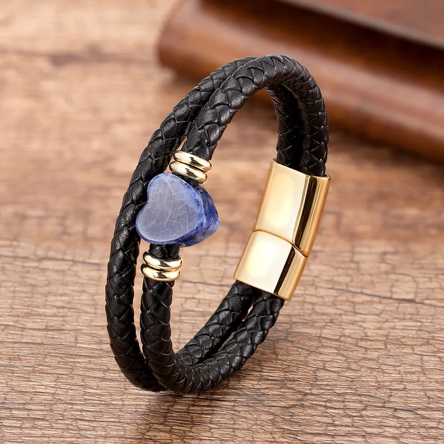 classic style streetwear heart shape stainless steel stone men's bracelets