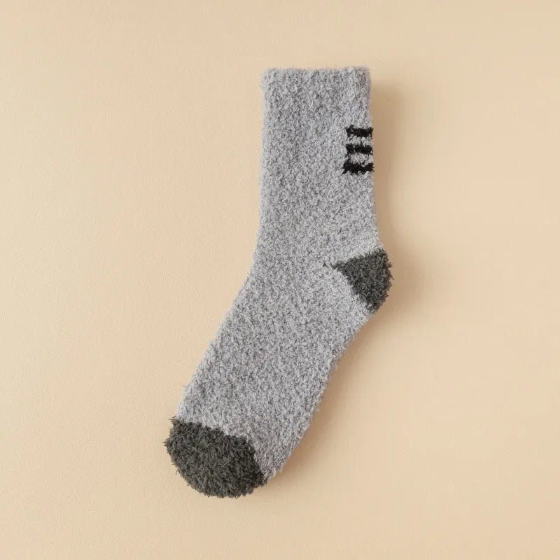 wool-free coral velvet socks men's mid-tube socks autumn and winter men's home warm floor plush socks