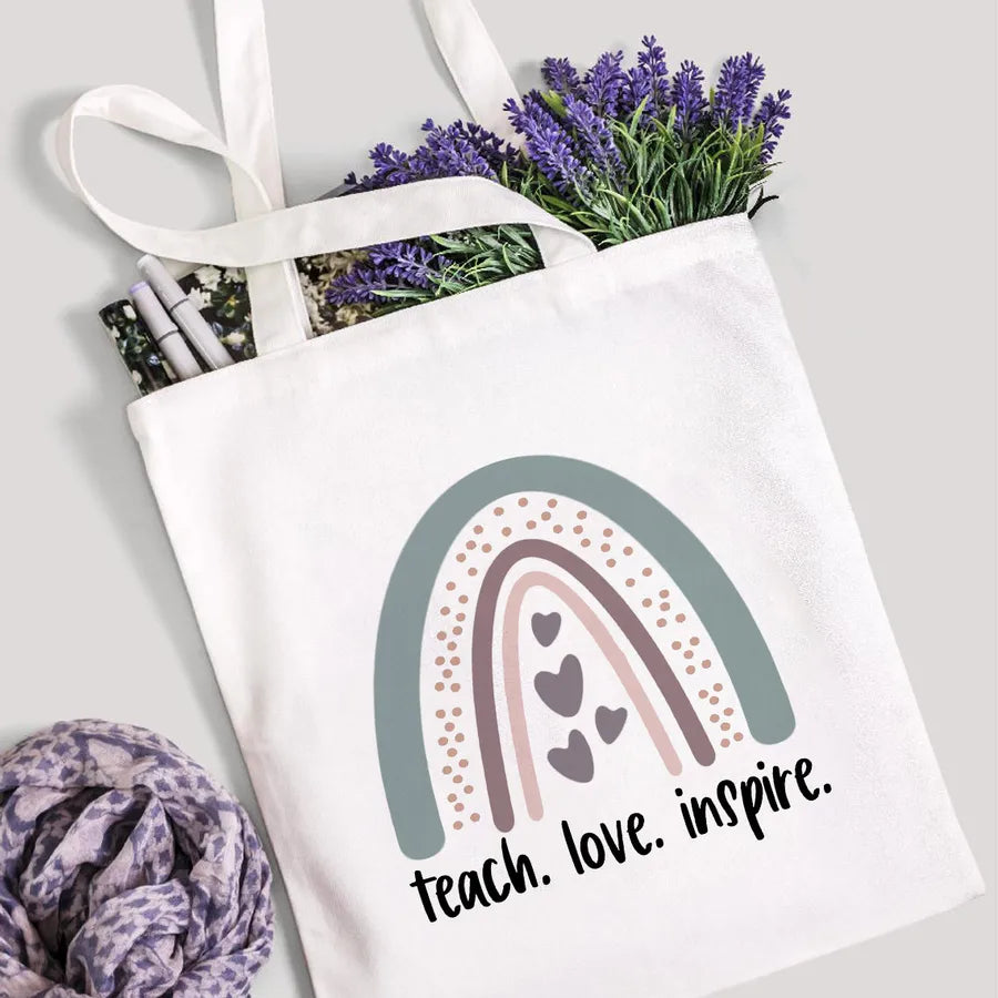 foreign trade Teach Love Rainbow printed canvas bag shoulder bag student fashion handbag spot