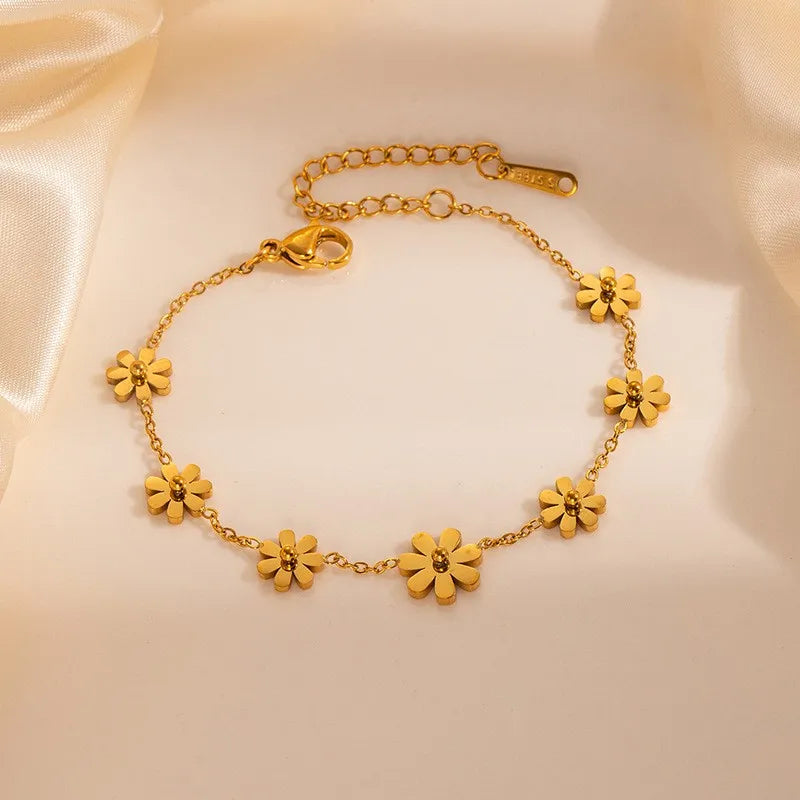 Wholesale Jewelry Cute Sweet Classic Style Flower 304 Stainless Steel 18K Gold Plated Leg Chain