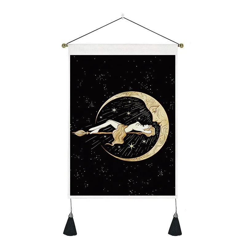 retro human starry sky moon polyester tapestry wall art