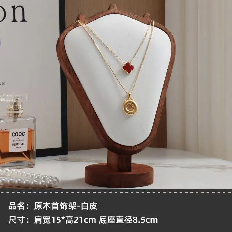 Walnut Texture Necklace Display Stand Mannequin Jewelry Showcase Window Display Props Luxury Wooden Real Material Exhibits