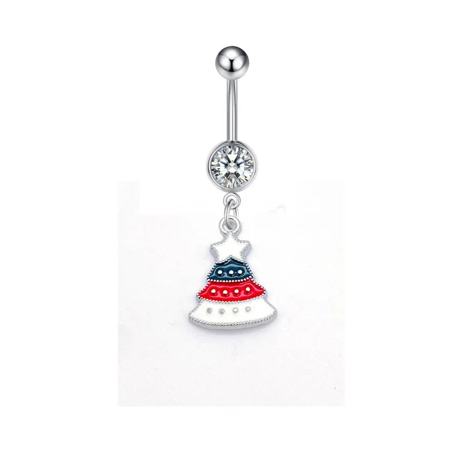 Christmas Belly Button Ring Stainless Steel Belly Stud Santa Claus Snowflake Deer Pendant  Navel Jewelry