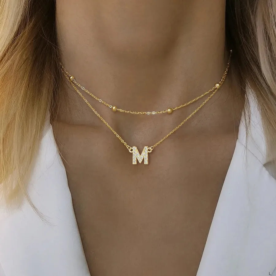 Wholesale Jewelry Simple Style Classic Style Letter 201 Stainless Steel Copper ball chain cable chain Pendant Necklace