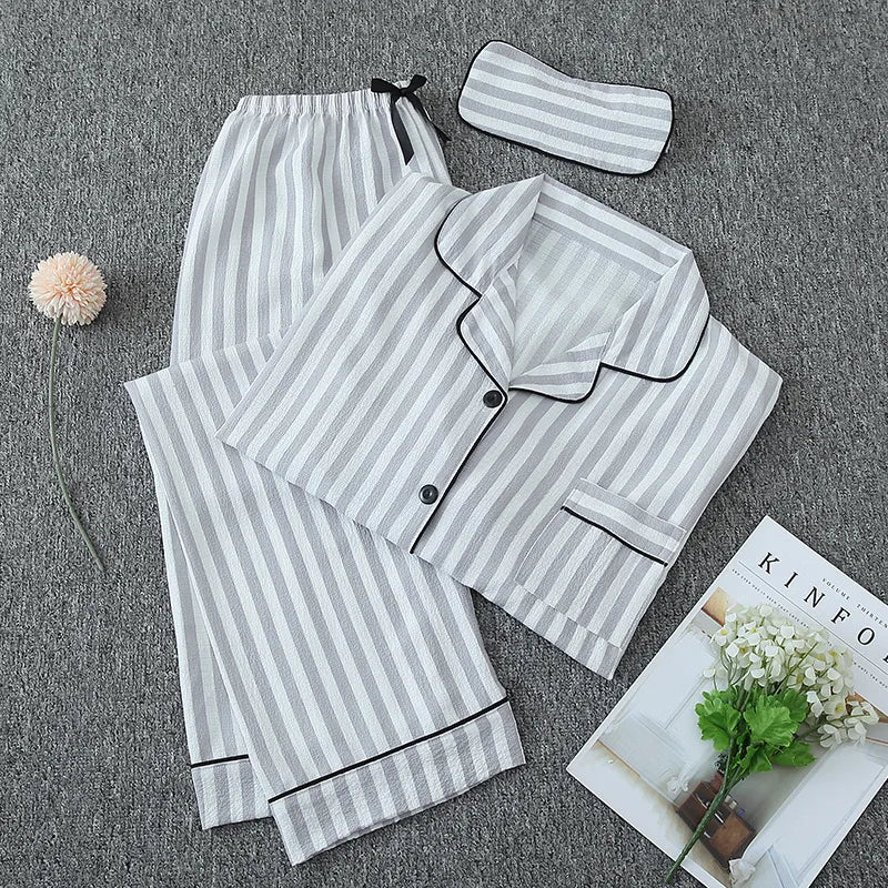 Home Women's Casual Cute Stripe Heart Shape Polyester Pajama Sets