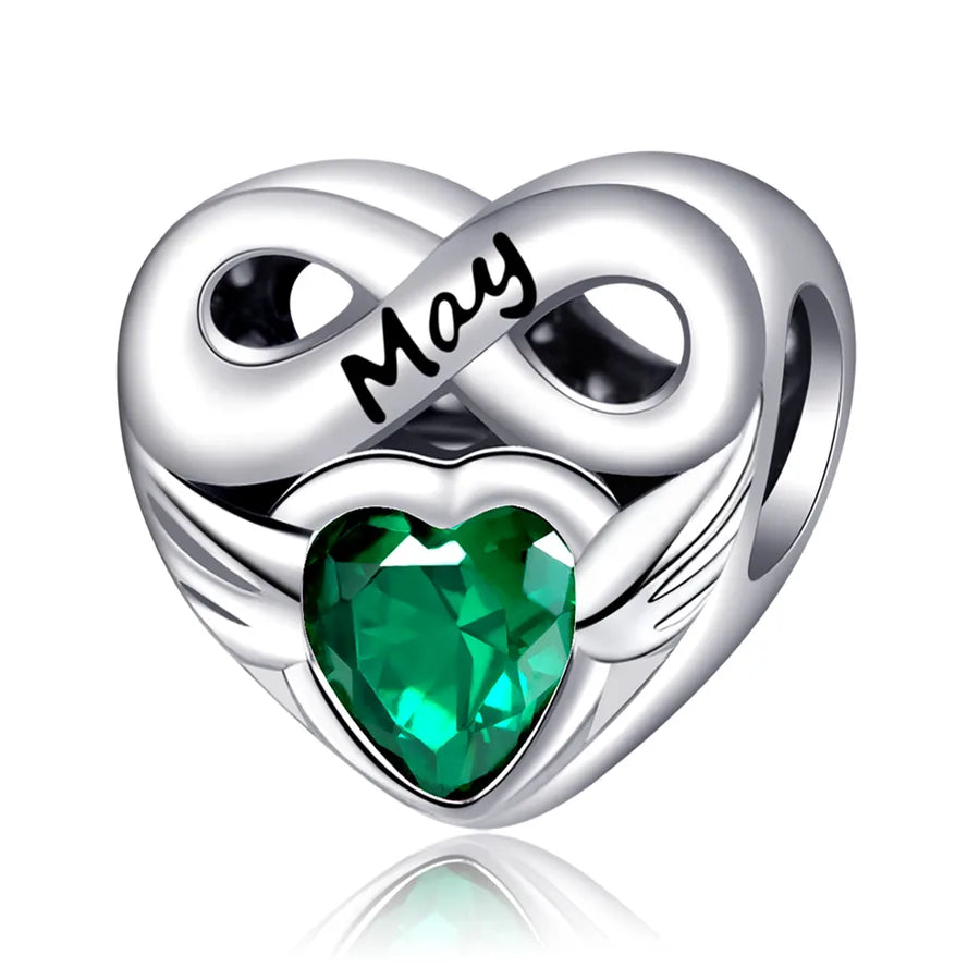 Cross-Border Hot Selling Love Heart Lucky Stone Silver Plated Beads Month Birthstone Beaded Diy Bracelet Necklace Accessory