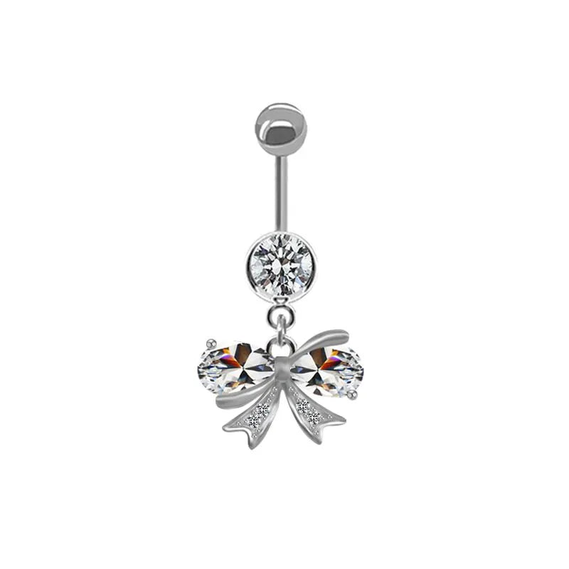 shiny peacock butterfly bow knot stainless steel copper plating inlay crystal rhinestones zircon white gold plated gold plated belly ring