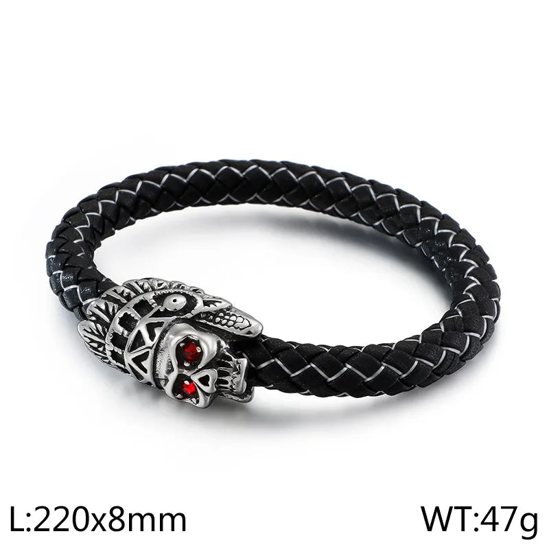 vintage style lion leather titanium steel men's bangle