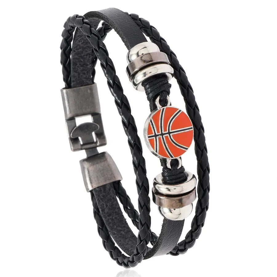 Retro Baseball Basketball Football Pu Leather Alloy Braid Men's Bracelets