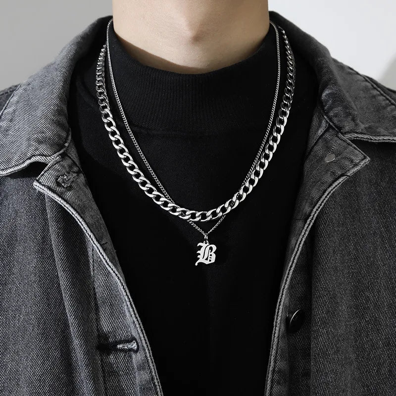 simple style letter titanium steel gold plated layered necklaces in bulk