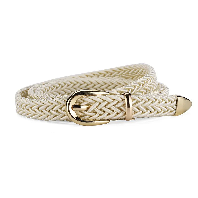 Sweet Solid Color Alloy Polyester Women's Woven Belts