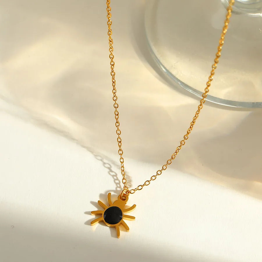 Gold Plated Stainless Steel Halloween Series Drop Oil Pumpkin Face Pendant Necklace Funny Skeleton Head Spider Design Jewelry