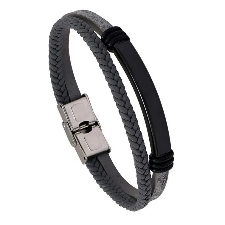 Simple Style Solid Color 304 Stainless Steel Pu Leather Men's Bracelets Men Cord & Leather Bracelets