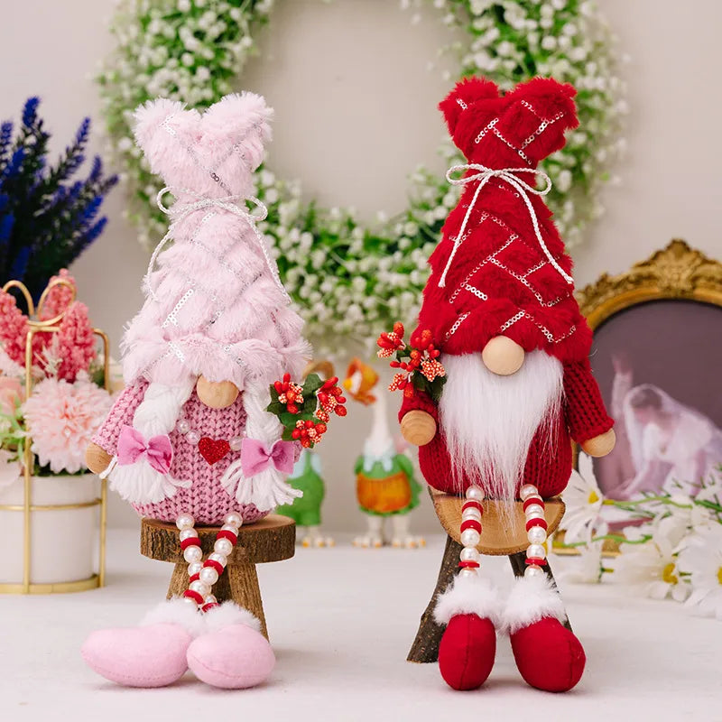 Valentine'S Day Cute Heart Shape Bow Knot Sequin Cloth Date Rudolph Doll Decorations Table Decoration