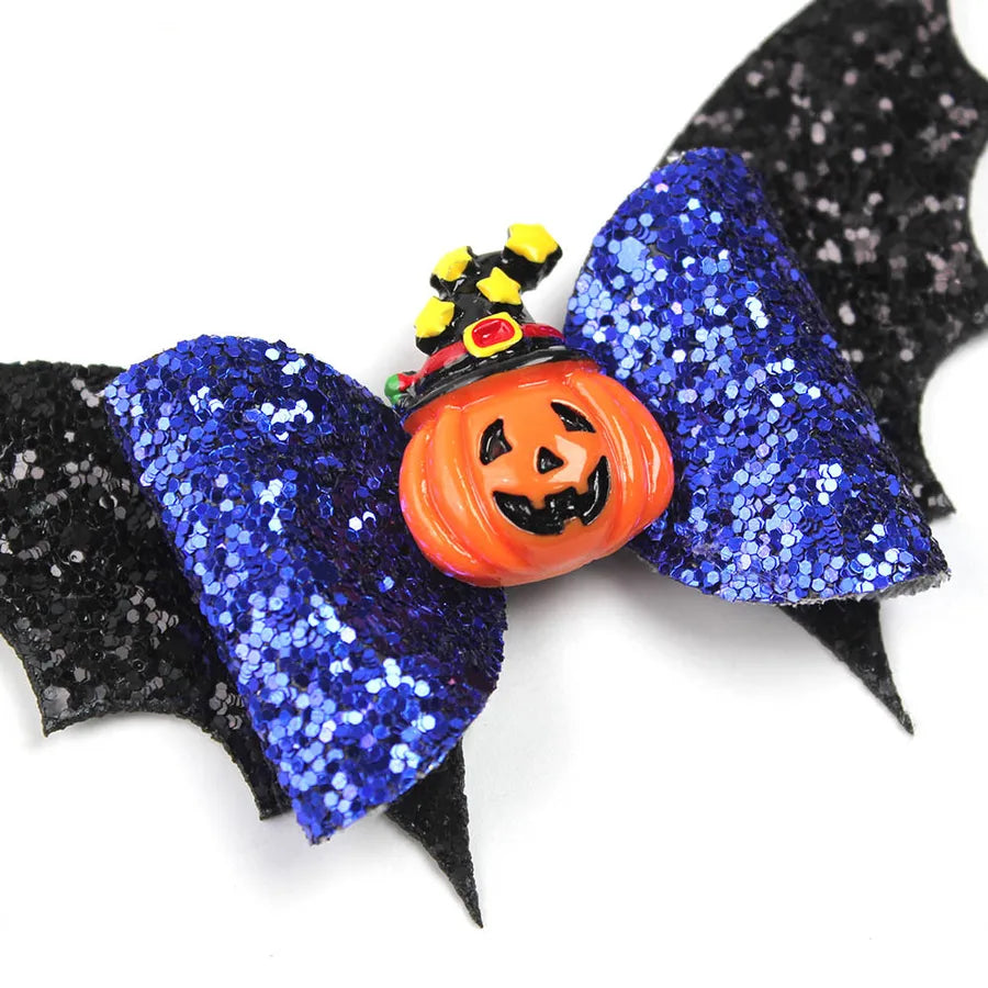 Creative Halloween Double Layer Small Bat Wings Butterfly Knot Hair Clip Funny Children's Hair Accessories Pumpkin Pattern