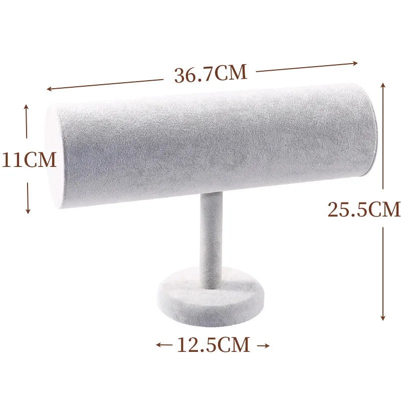 Velvet Jewelry Display Stand Headband Holder Fashion Accessory Showcase Elegant Wooden Cylinder Structure Portable Design