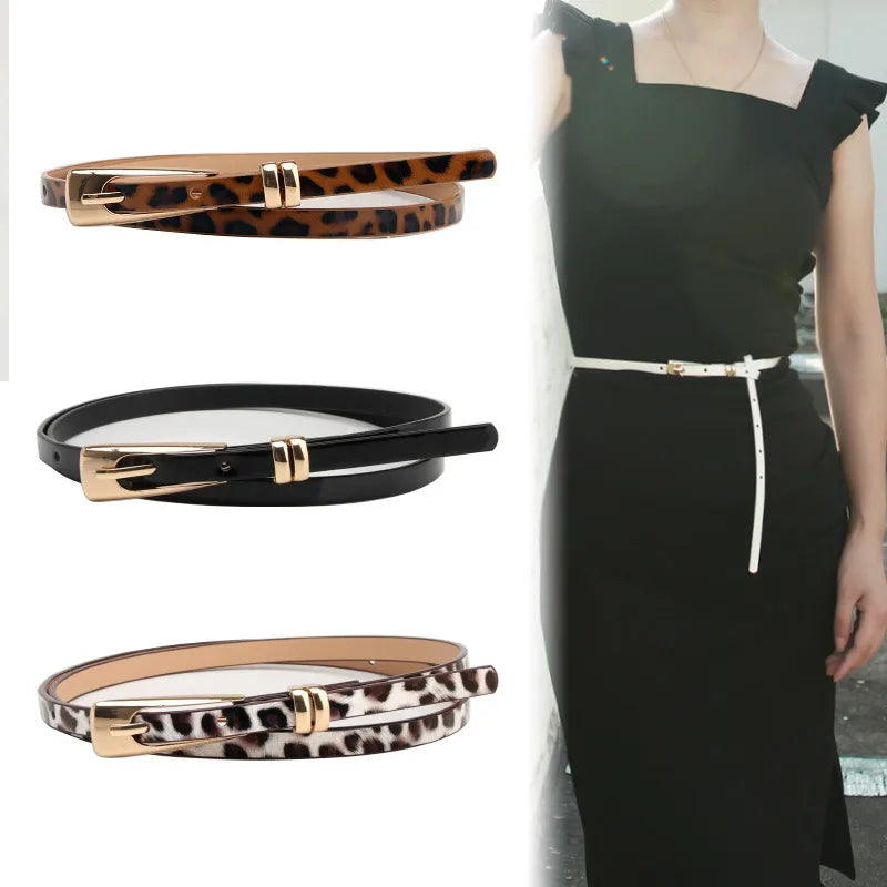 fashion solid color pu leather alloy women's leather belts