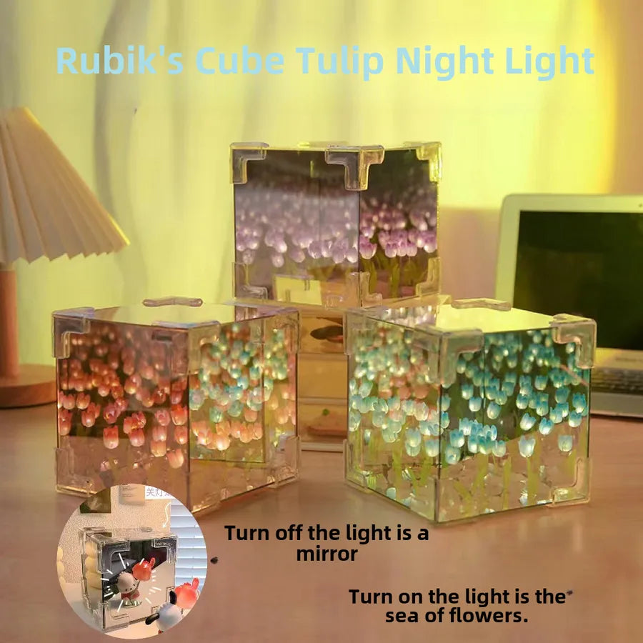 Handmade diy flower sea cube Tulip three-dimensional night light material girlfriend couple girlfriends birthday gift