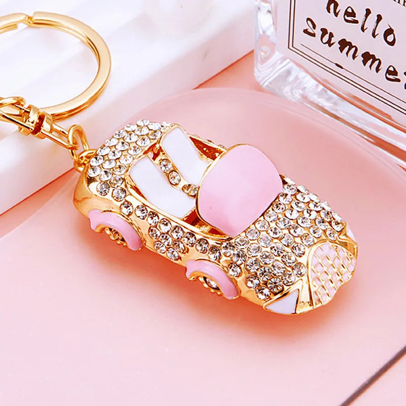 cute car metal diamond women's bag pendant keychain