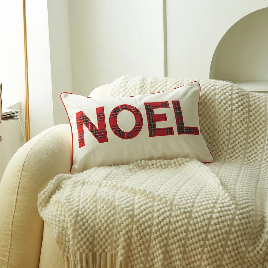Christmas Print Embroidered Letter Cushion Cover Red And Green Plaid Fabric Home Decorative Pillowcase American Style