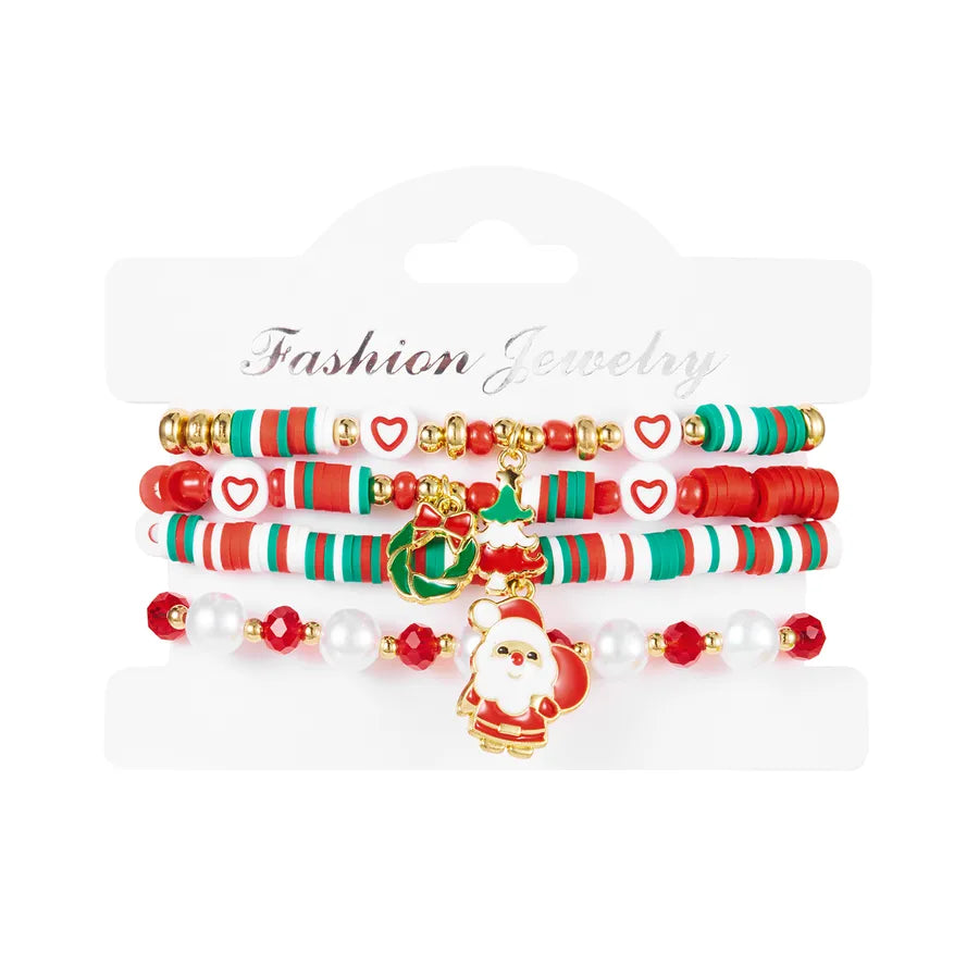Christmas Themed Bracelet Set Snowflake Santa Pendant Elastic Rope Chain Adjustable Clasp Soft Ceramics Alloy Festive Jewelry