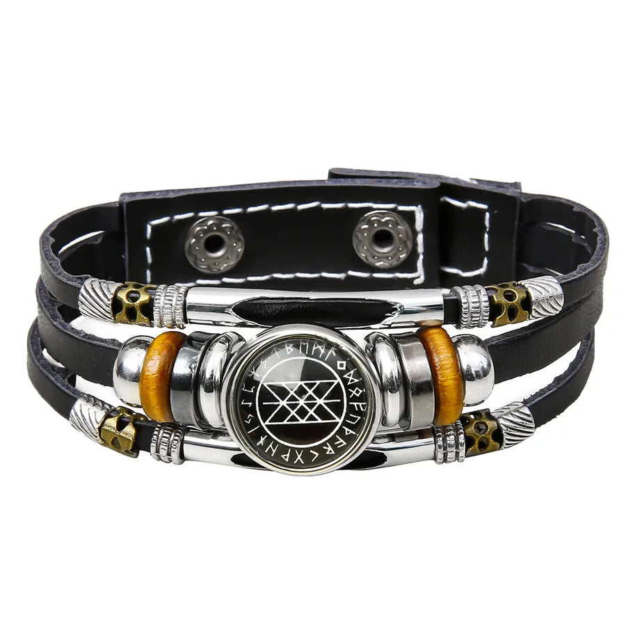 Hot Sale Viking Pirate Compass Pattern Leather Bracelet   Retro Multi-Layer Beaded Bracelet