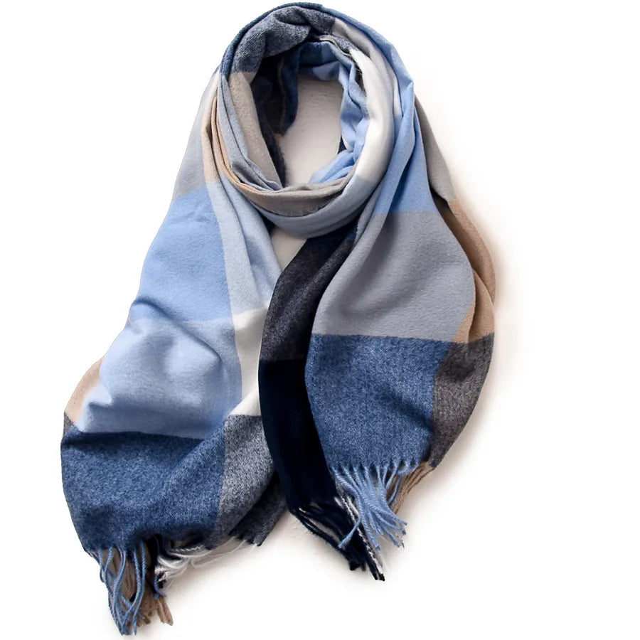 women's retro plaid imitation cashmere tassel winter scarves