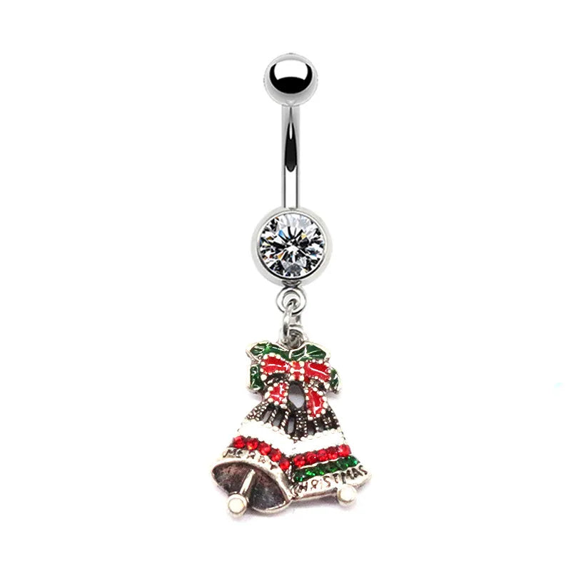 1 Piece Belly Rings Simple Style Christmas Tree Snowflake Stainless Steel Copper Plating Inlay Rhinestones