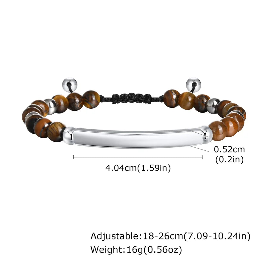 Vintage Style Classic Style Geometric 201 Stainless Steel Agate Tiger Eye Beaded Men's Drawstring Bracelets Men Beaded Bracelets