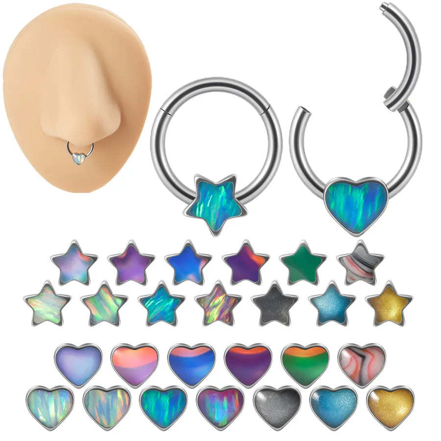 1 Piece Nose Rings & Studs Sweet Star Heart Shape Stainless Steel Plating Synthetic opal Resin Nose Rings & Studs