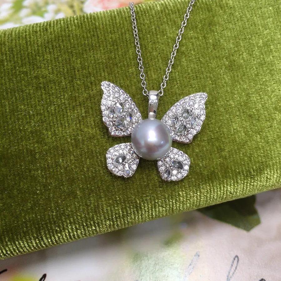 Zhuji Pearl Natural Freshwater Pearl Pendant Micro Zircon Fairy Butterfly Pearl Necklace Gift One Piece Wholesale
