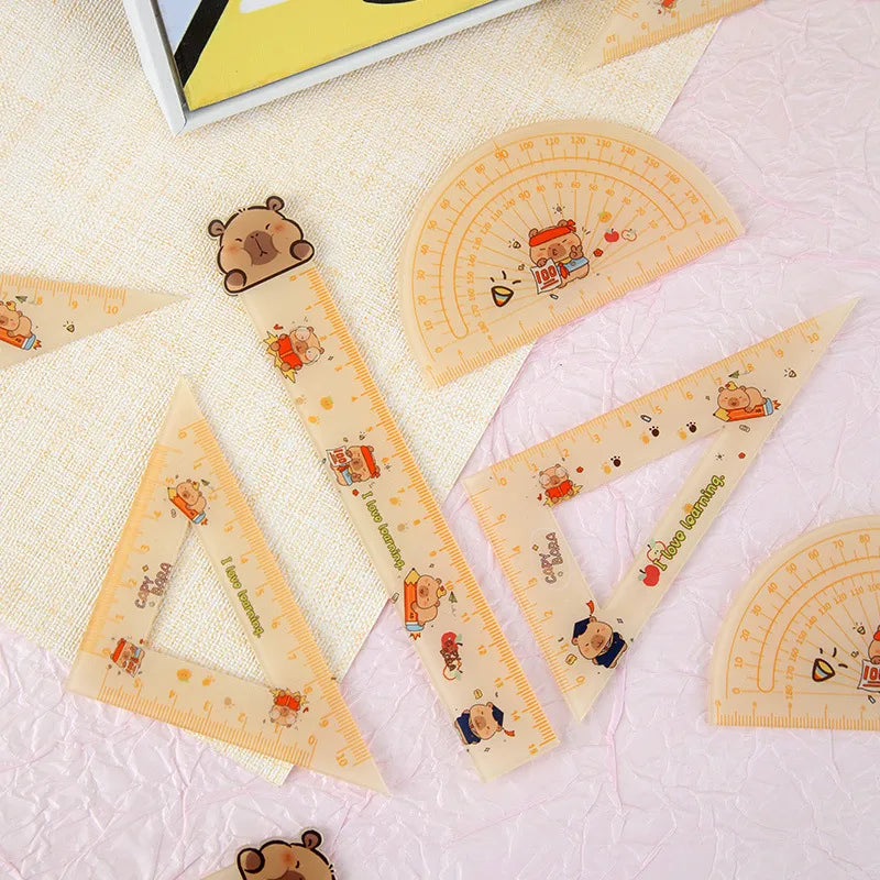 New Cabibala Ruler suit Cartoon Capybara Acrylic Ruler Four-piece Set Student Learning Measuring Supplies