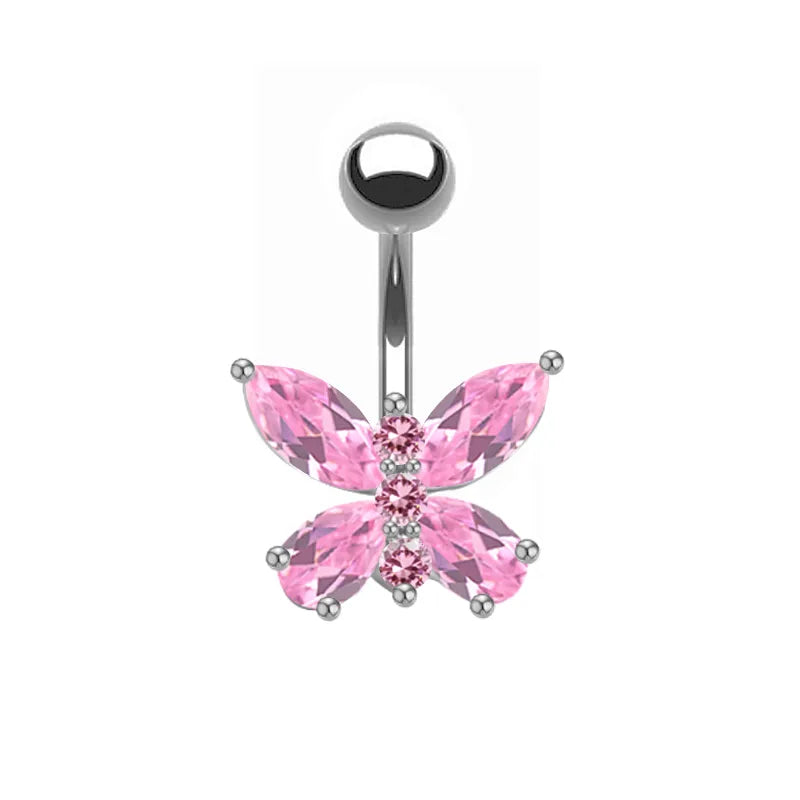 shiny peacock butterfly bow knot stainless steel copper plating inlay crystal rhinestones zircon white gold plated gold plated belly ring