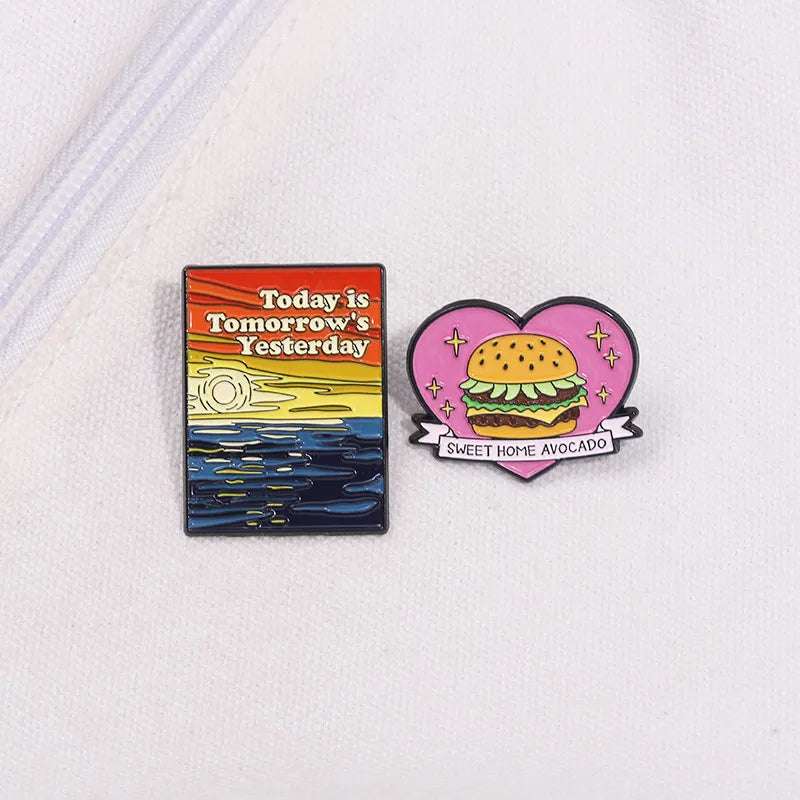 Cartoon Style Cute Cowboy Style Pin Letter Hamburger Heart Shape Alloy Stamping Stoving Varnish Plating Unisex Badge Brooches Collar Pin