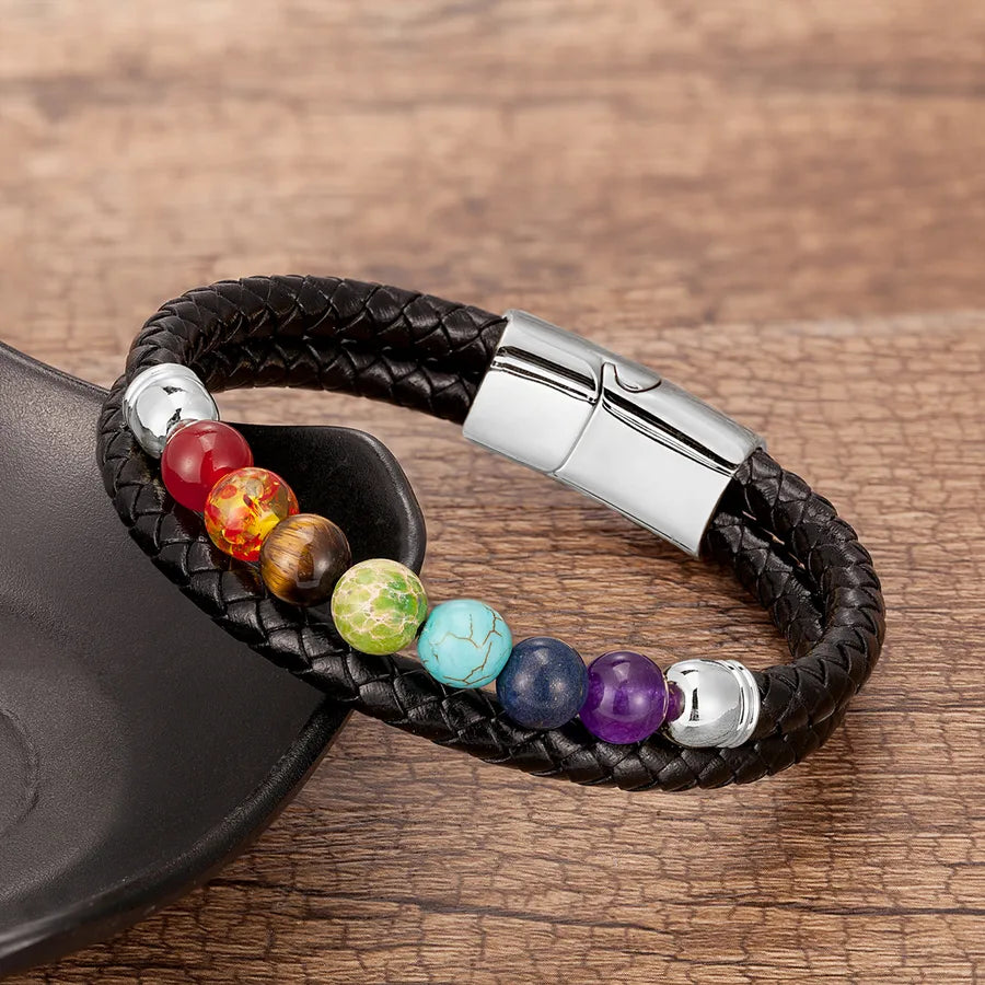 Casual Round Stone Metal Round Handmade Unisex Chakra Bracelet