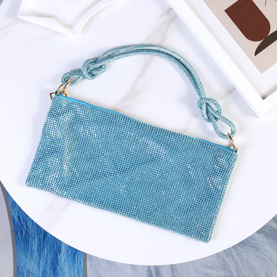 Silver Black Gold Pu Leather Solid Color Rhinestone Evening Bags
