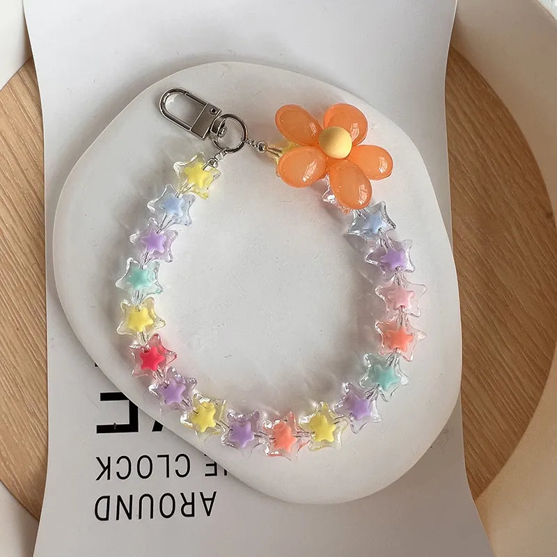 sweet flower plastic beaded mobile phone chain
