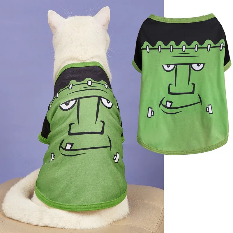 Thin Halloween Cartoon Pet T-shirt For Dogs Cats Teddy Schnauzer Puppies Polyester Material European Style Dog Clothes