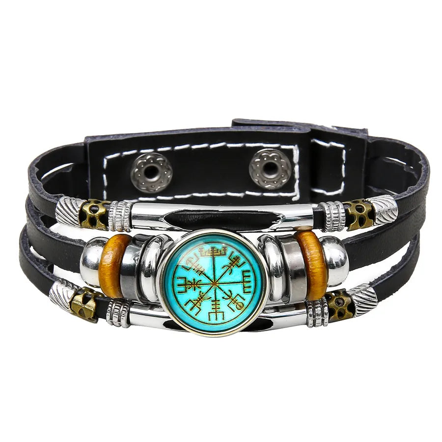 Hot Sale Viking Pirate Compass Pattern Leather Bracelet   Retro Multi-Layer Beaded Bracelet